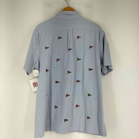 ラルフローレン RALPH LAUREN KNIT OXFORD 総柄ランダム刺繍ストライプ S/S BDポロシャツ メンズ import:XL